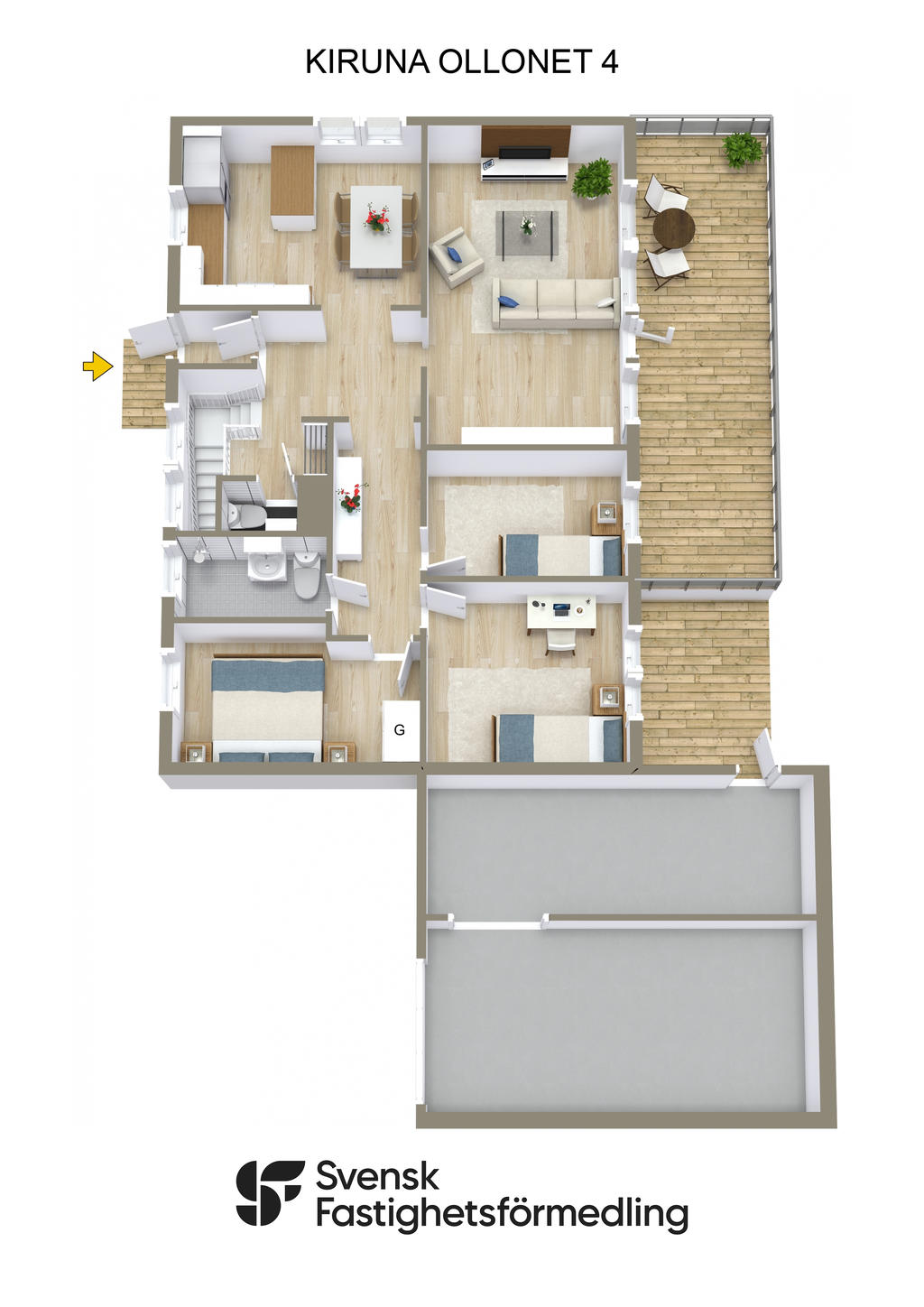 Möblerad planlösning entréplan 