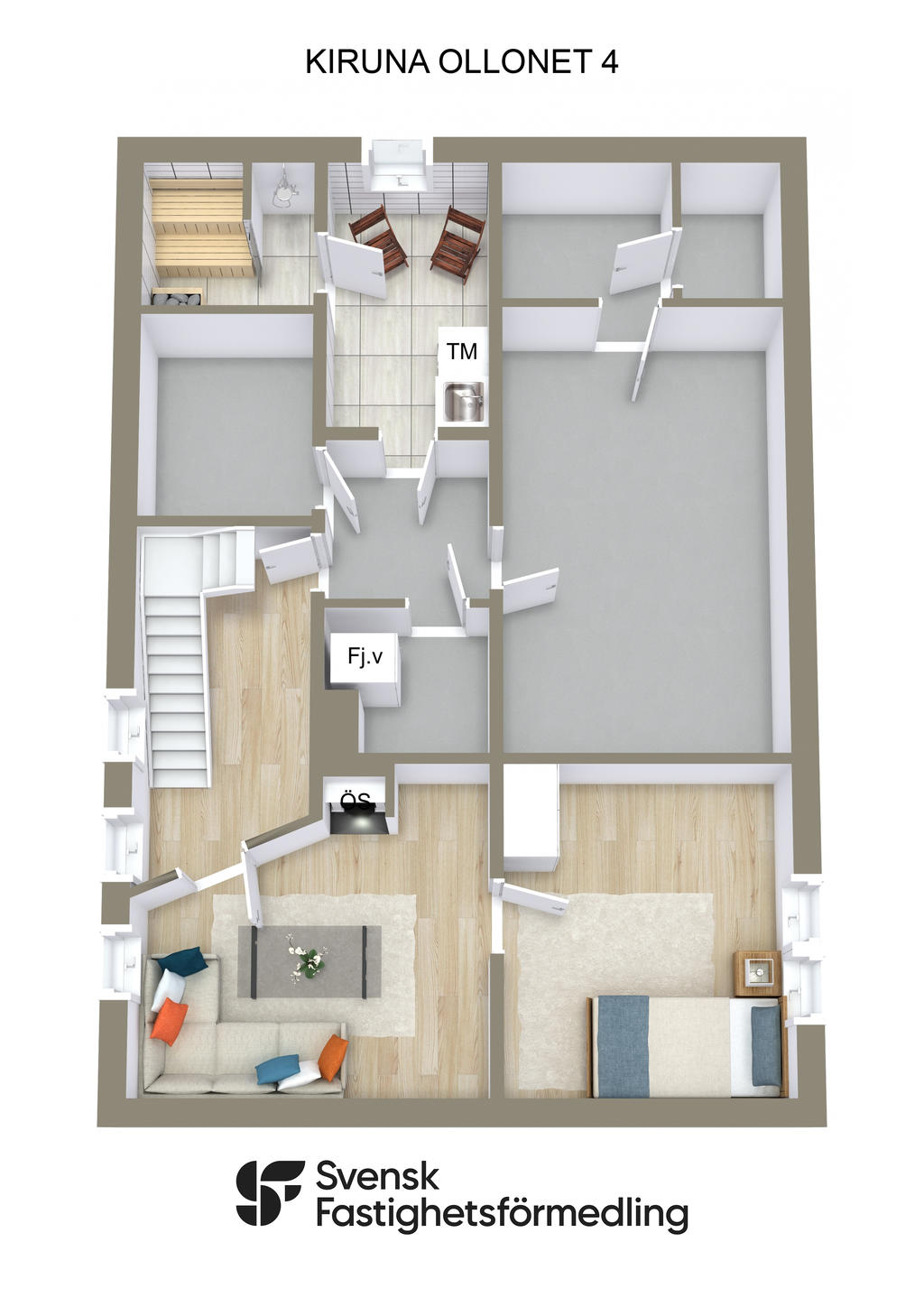 Möblerad planlösning källarplan 