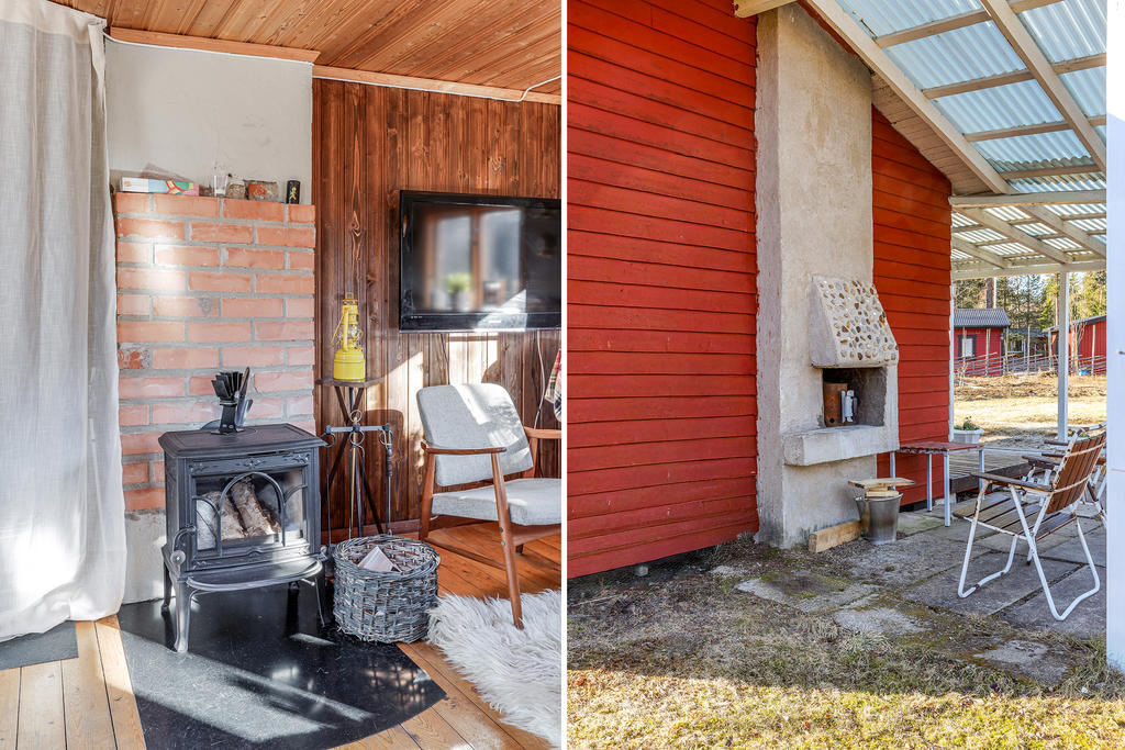 Kamin invändigt och utvändig öppen spis