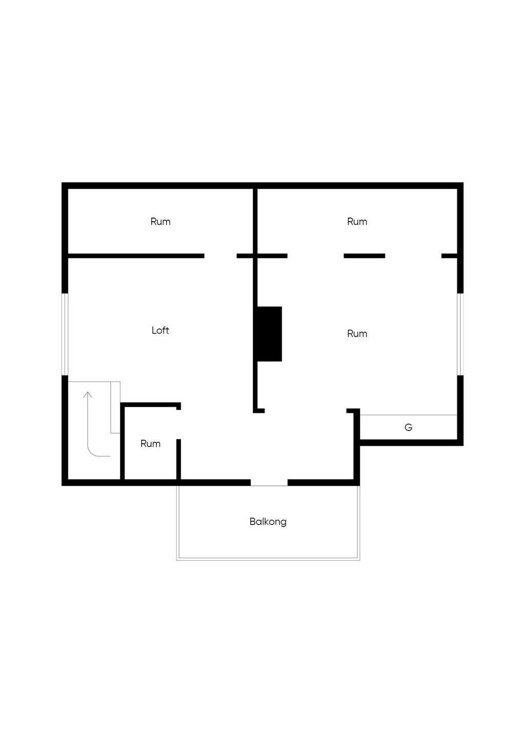 Planritning bostadshuset övre plan