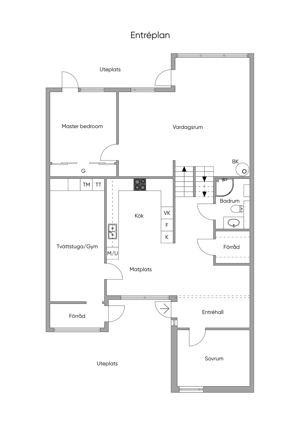 Entréplanet samt mellanplan/ etage, 2D
