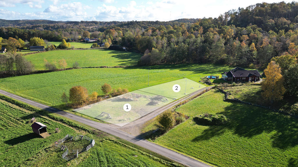 Drönarbild med tomtmarkering