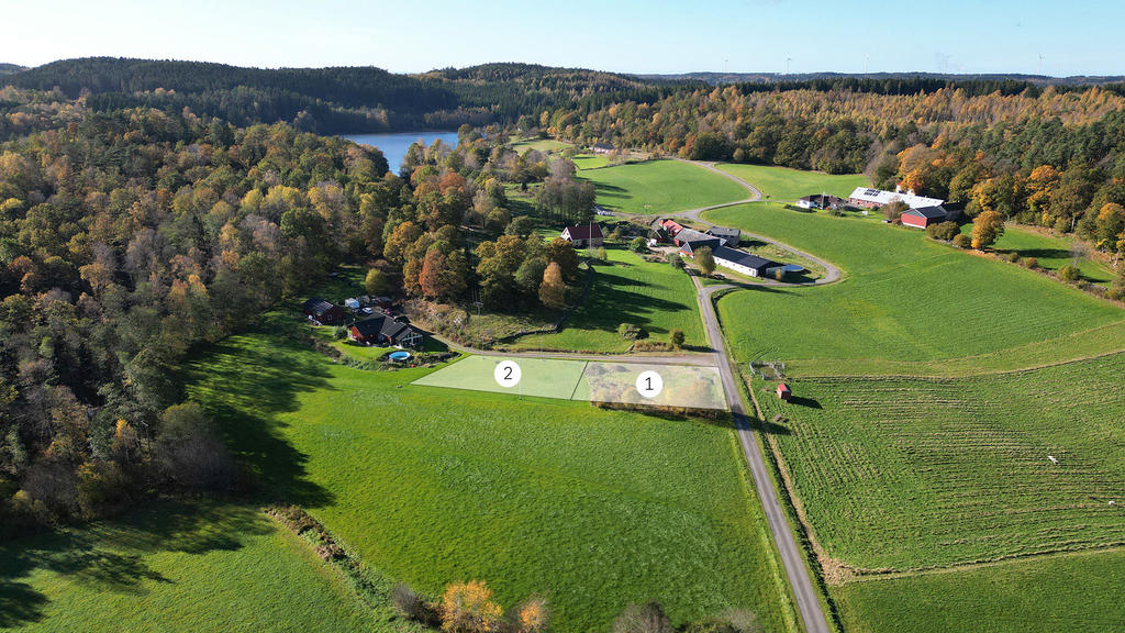 Drönarbild med tomtmarkering