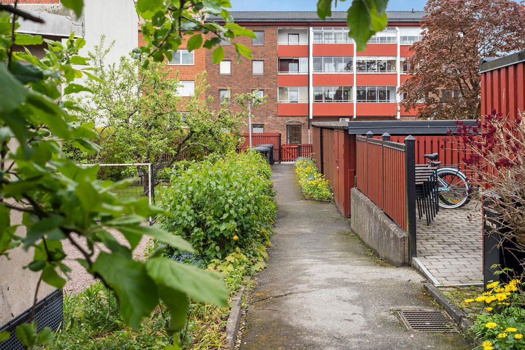 Man når entrén från både Västerlånggatan och Palmgatan