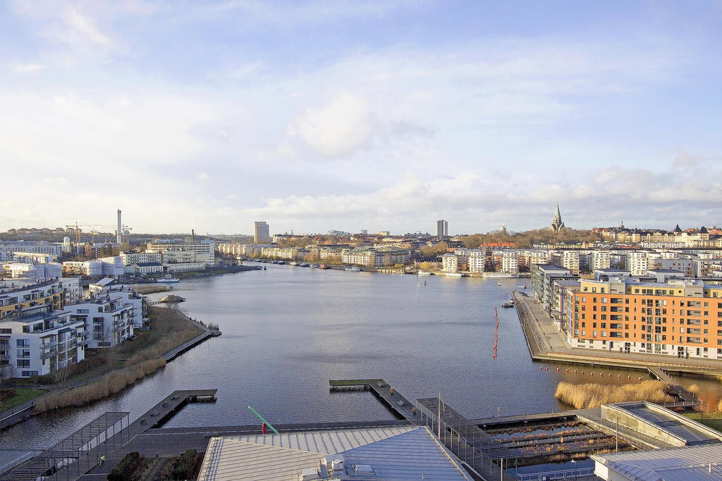 Utsikt över Hammarby sjö från föreningens takterrass.