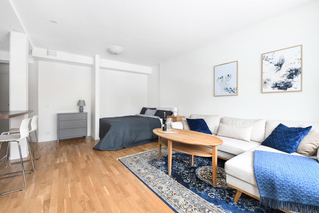Allrummet har plats för såväl soffa och säng
