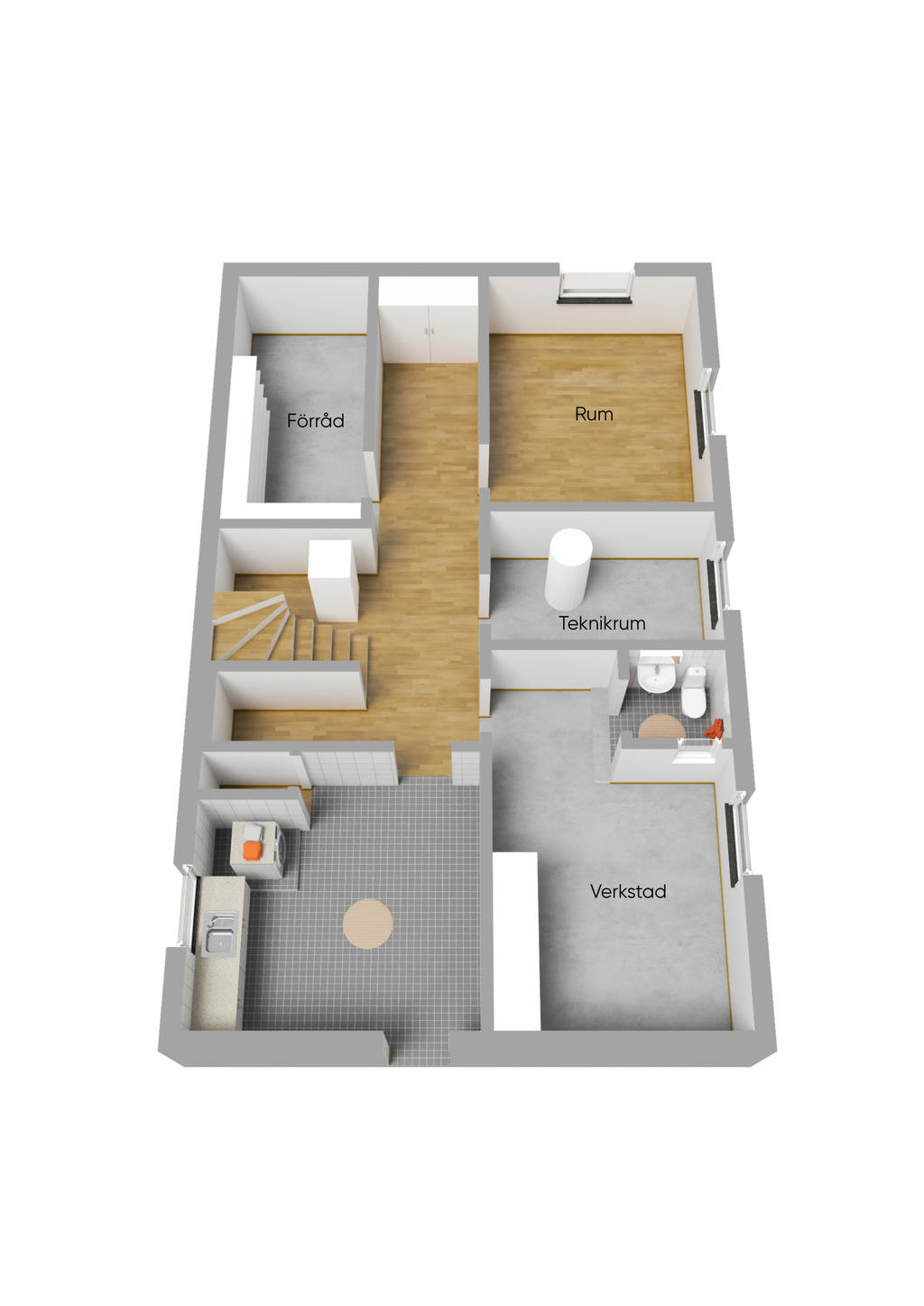 Planlösning källarplan 3D