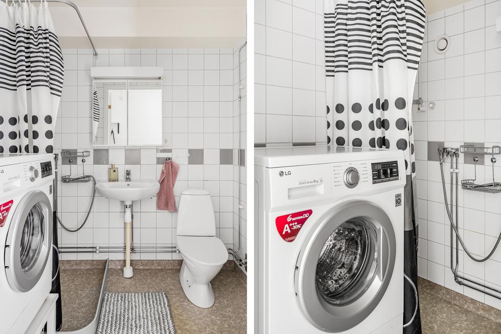 Kaklat duschrum med kombimaskin
