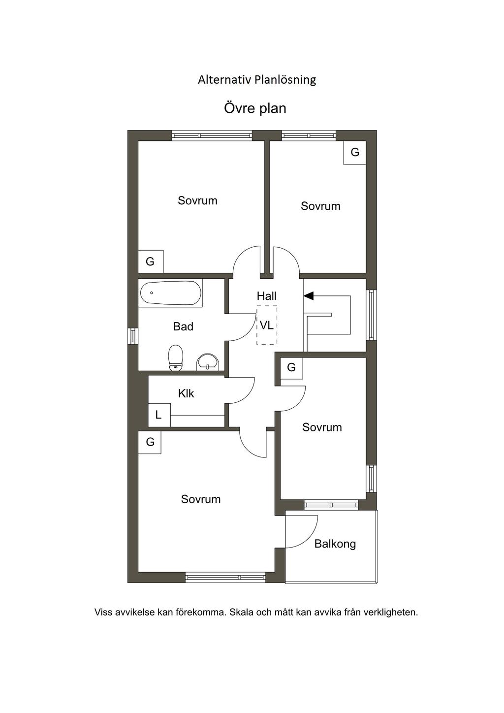 Övre plan - Alternativ planlösning 
