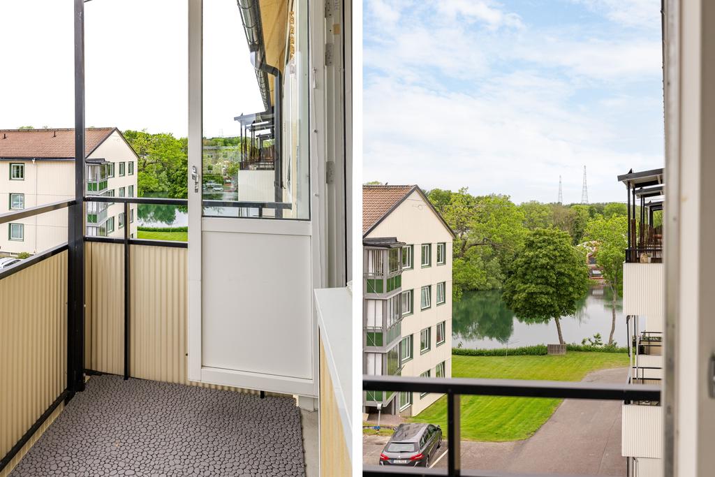 Balkong med utsikt över Motala Ström