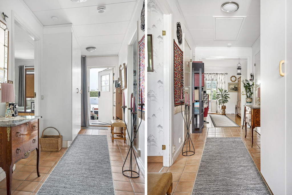 Välkomnande hall/entré med klinkers