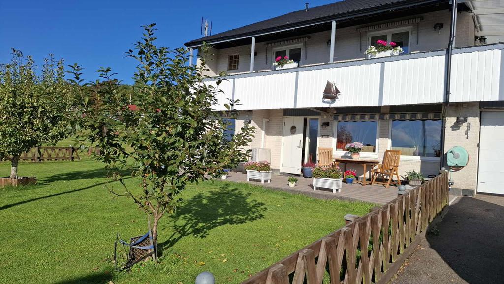 Härlig trädgård med fruktträd och gräsytor