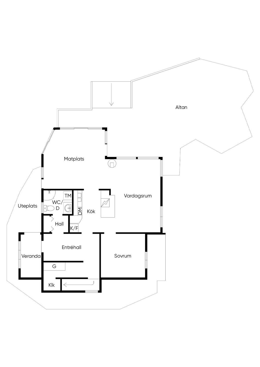 Planritning boningshus, nedre plan